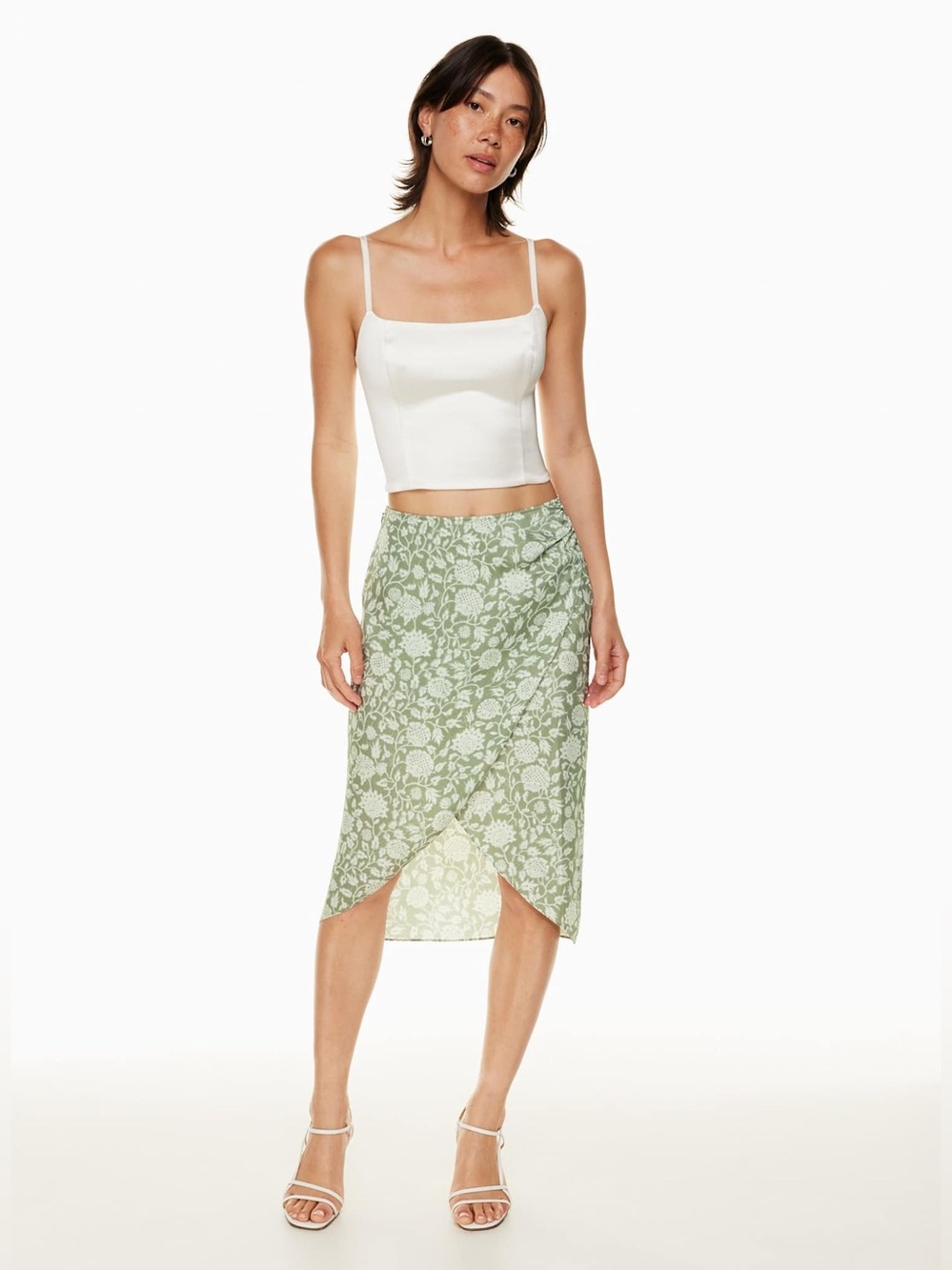 Wilfred Aritzia Cressida Satin Midi Wrap Skirt Size 0 Floral Sage Green Garden